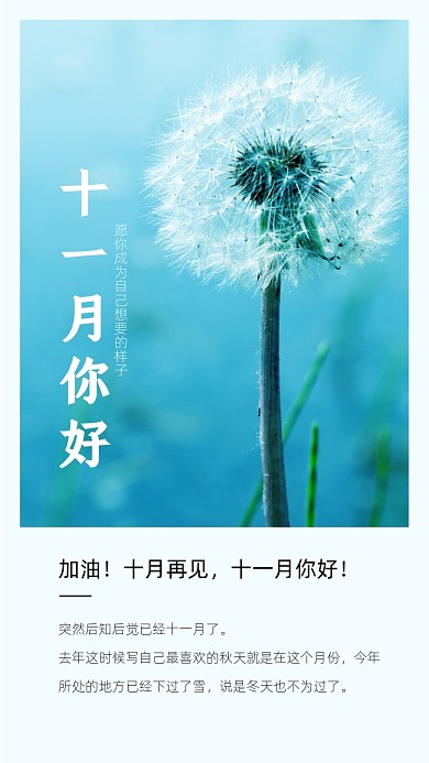 十一月你好小清新蒲公英月签文章配图