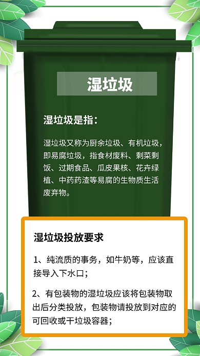 垃圾分类湿垃圾分类知识手机海报