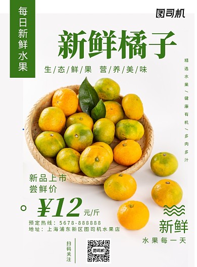 清新水果橘子促销宣传海报模板