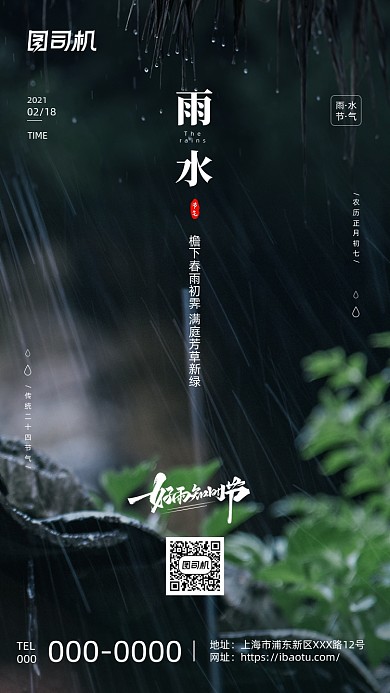 雨水节气深色创意传统手机海报