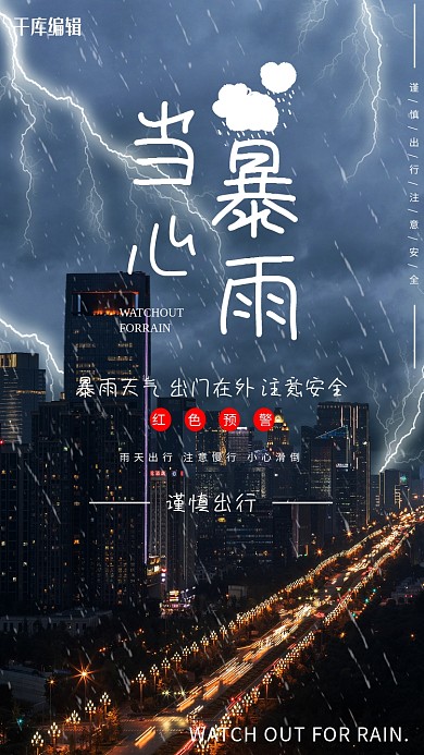 自然灾害当心暴雨注意安全海报