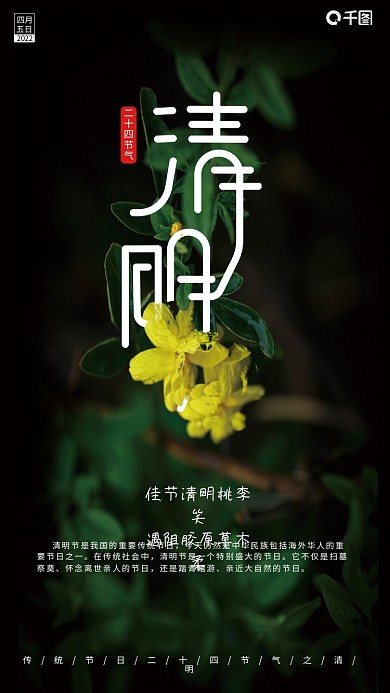 简约二十四节气清明节日海报