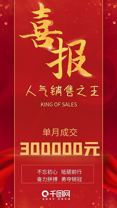 销售月冠恭喜喜报手机配图大图宣传图