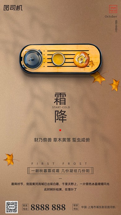 霜降节气简约时尚清新手机海报