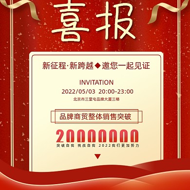 喜报邀请函方图红色海报