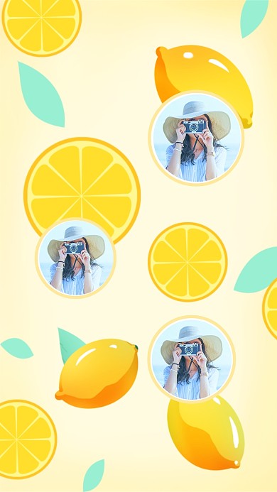 柠檬水果平铺手机壁纸海报
