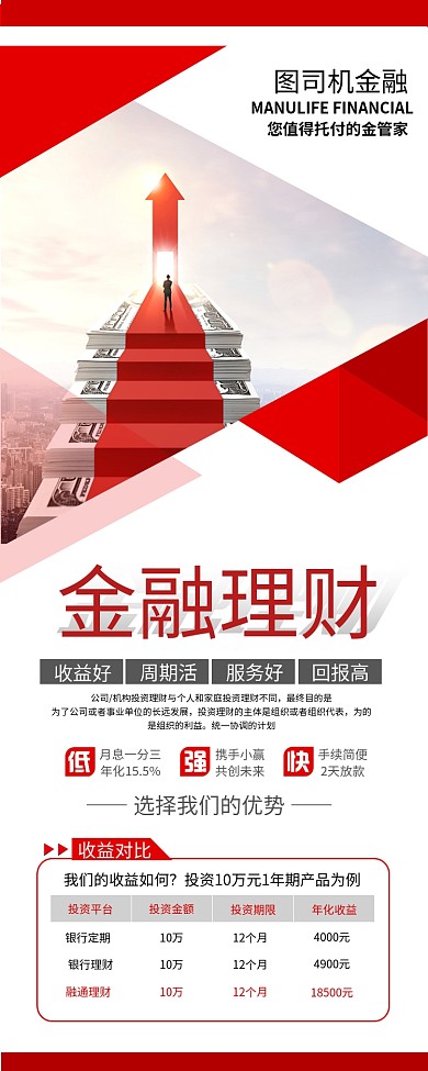 红色商务大气金融理财易拉宝模板