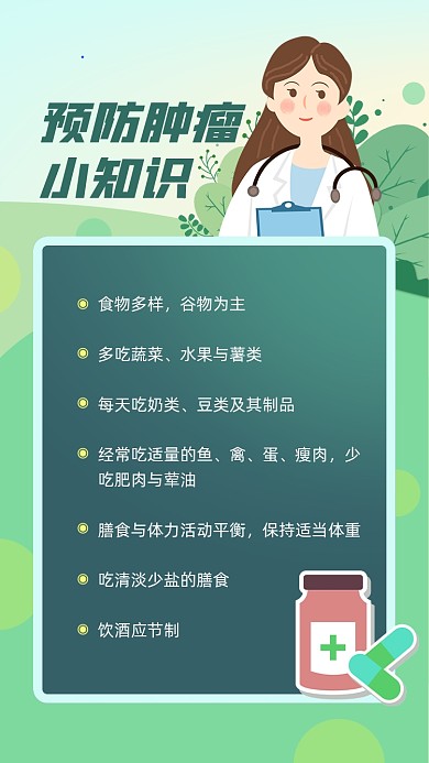 预防肿瘤小知识绿色卡通插画手机海报