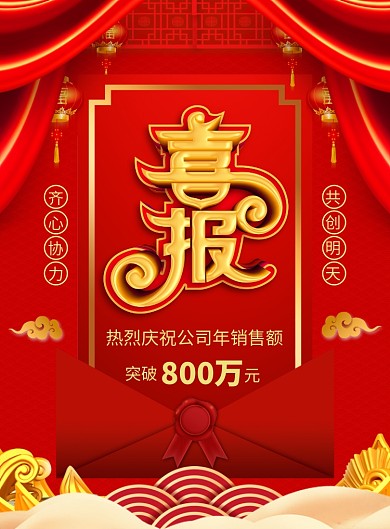 公司年销售额喜报宣传广告印刷海报