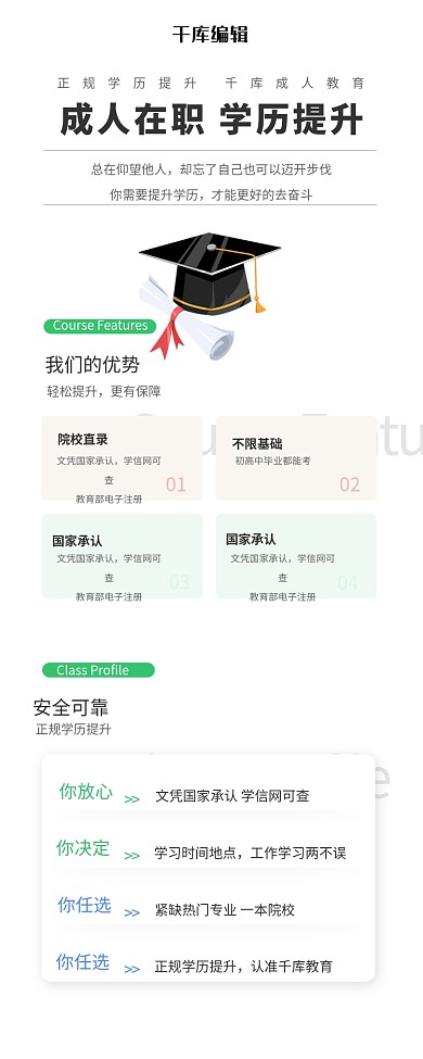 成人教育培训博士帽白色简约长图