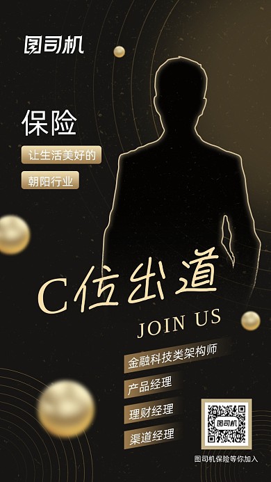 保险金融招聘高端大气黑金手机海报