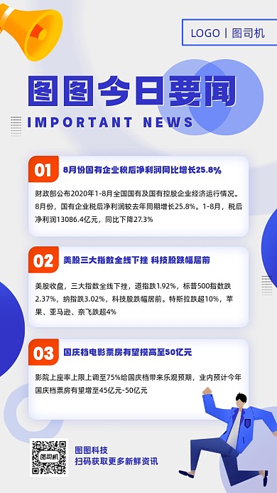 早报快讯几何商务风手机海报