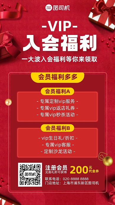 会员福利创意特权介绍手机海报