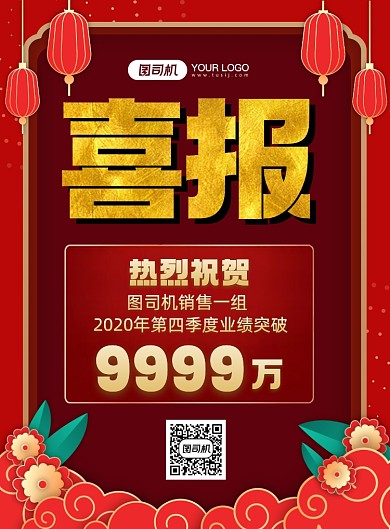 销售业绩喜报红色喜庆印刷海报