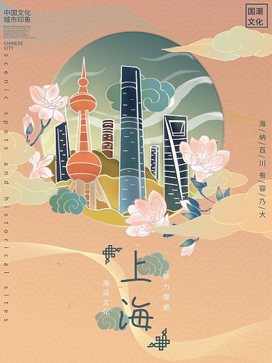 国潮风手绘城市地标宣传海报