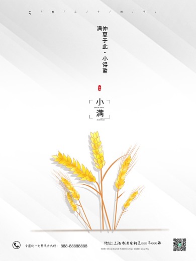 二十四节气小满金水稻简约海报
