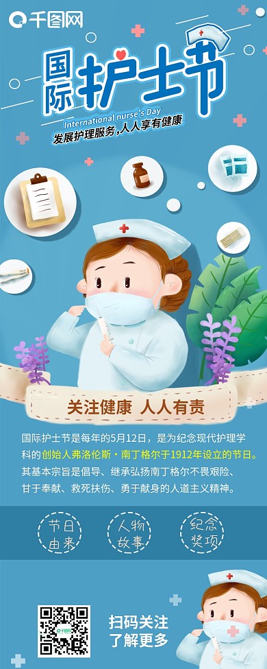 国际护士节节日介绍小清新信息长图