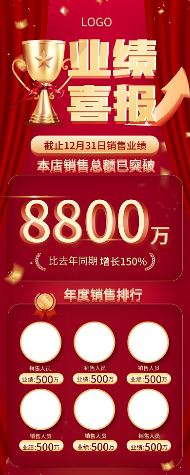 喜报销售业绩战报长图海报