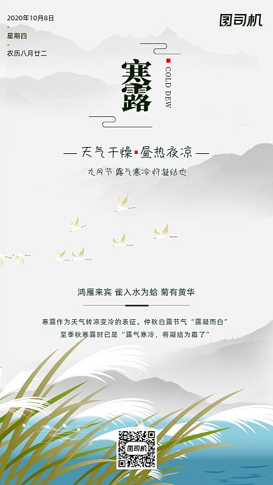 寒露节气简约中国风手机海报