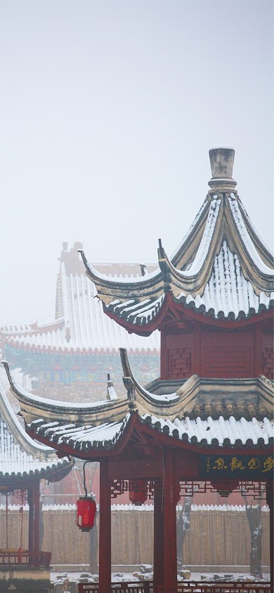 红色凉亭建筑手机壁纸