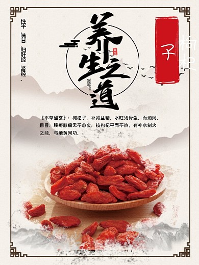 中医养生枸杞子中药宣传中国风海报