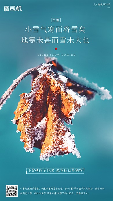 小雪节气摄影图蓝色简约清新手机海报