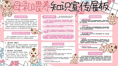母乳喂养知识粉色手绘母婴健康卫生宣传展板
