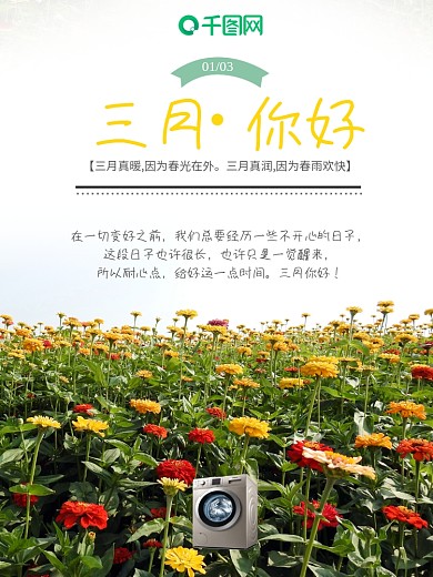 三月你好早春春天花朵百花齐放早安日签海报