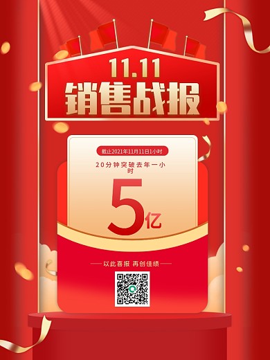 扁平简约双十一双11购物节喜报战报