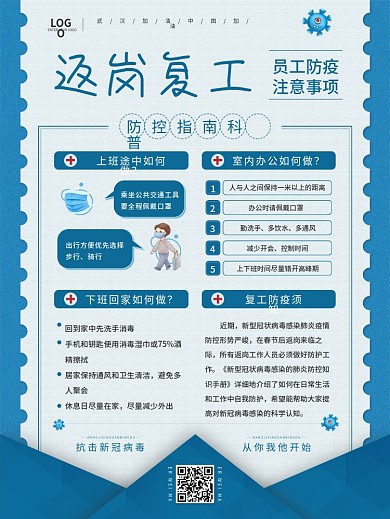 企业返岗复工防疫防护指南宣传海报