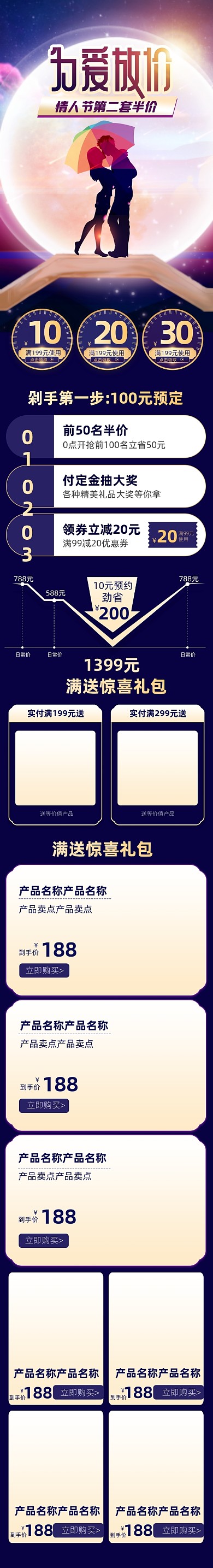 情人节卡通情侣深蓝浪漫手机端店铺首页