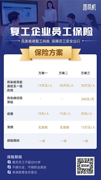 复工企业员工保险手机海报