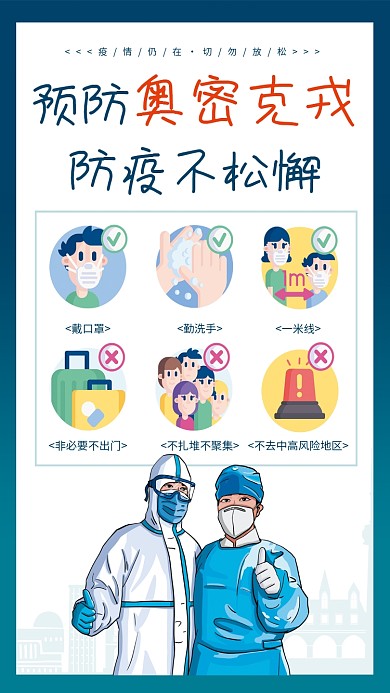 简约疫情防控预防奥密克戎变异病毒防疫海报