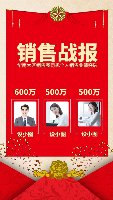 简约复古销售喜报手机海报