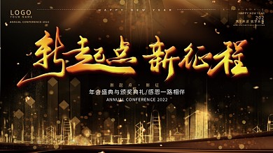 金色炫丽大气新起点新征程企业年会展板