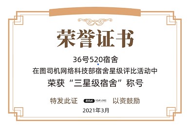 橙色星级宿舍评比荣誉证书