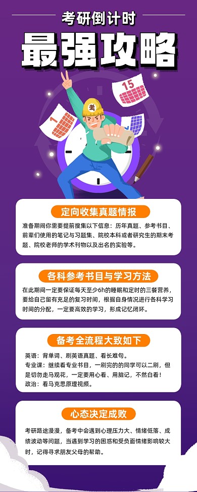 考研备考攻略卡通插画手机海报