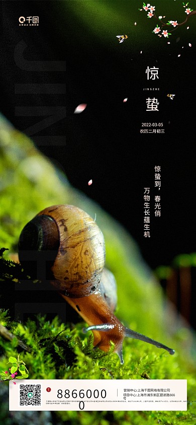 房地产惊蛰节气蜗牛摄影图绿色手机海报