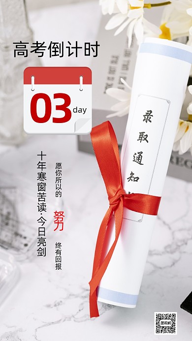 高考加油简约摄影倒计时手机海报