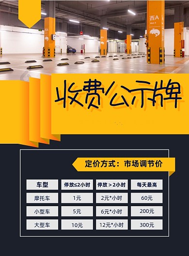 车位停车场收费公示印刷海报