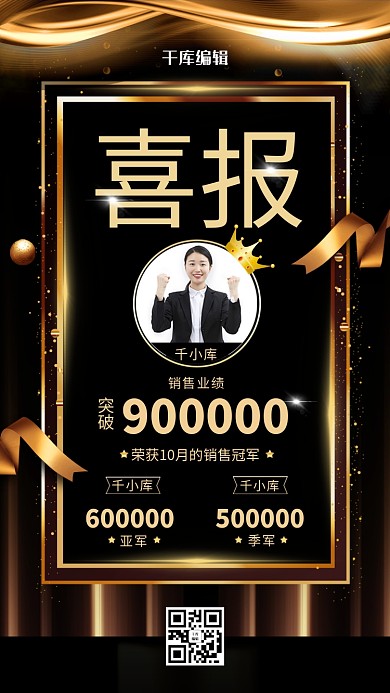 喜报皇冠黑色大气海报