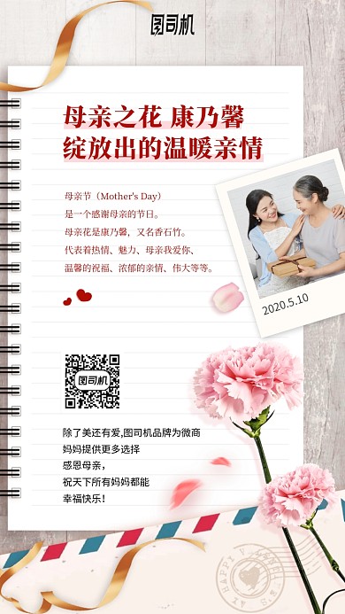 母亲节康乃馨节日手机海报