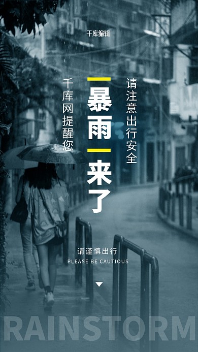 暴雨自然灾害天气预警大雨下雨注意安全海报