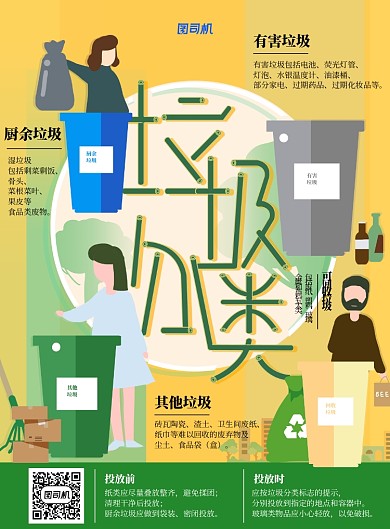 插画环保垃圾分类小区公益海报