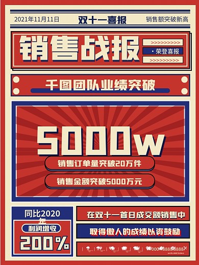 复古风双十一喜报战报海报