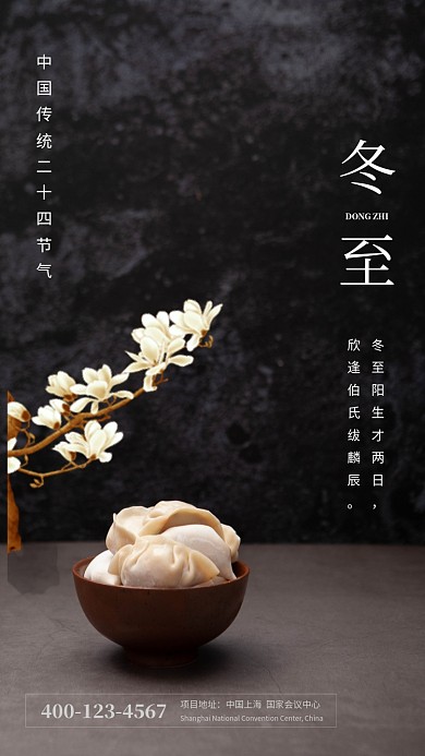 黑色简约大气冬至传统节气手机海报模板