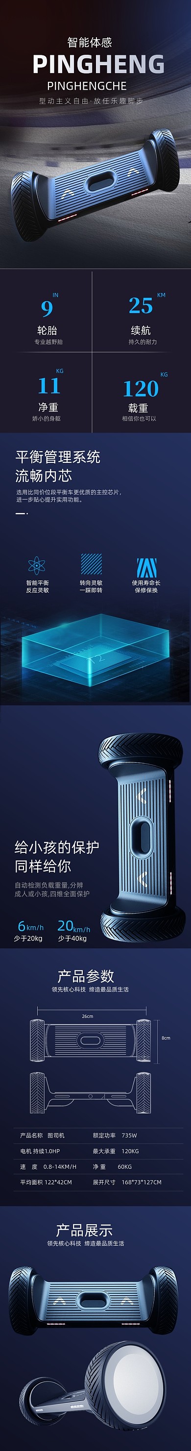电动平衡车代步车出行交通工具详情页