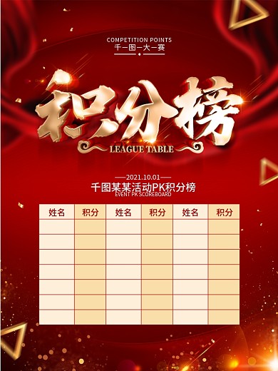 原创红色大气积分榜海报