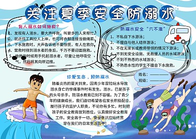 关注夏季安全防溺水安全教育小学生手抄报