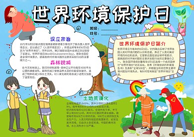 蓝色卡通世界环境保护日小报手抄报模板
